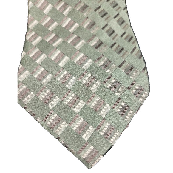 Covington Men's Silk Necktie Green Gold Design Long 3" Wide - Picture 3 of 5